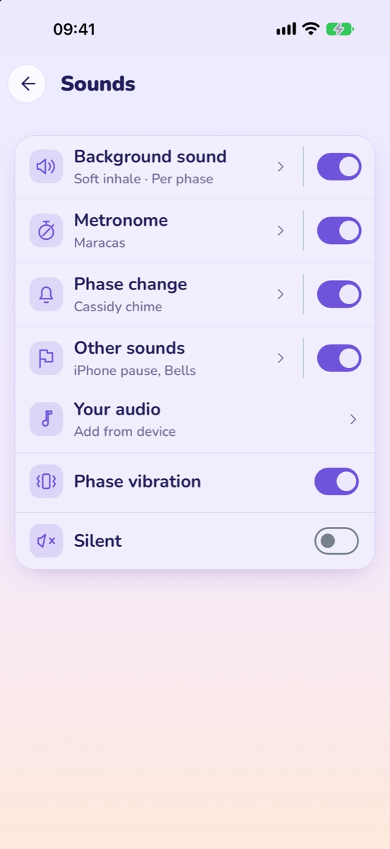 Sounds and cues settings